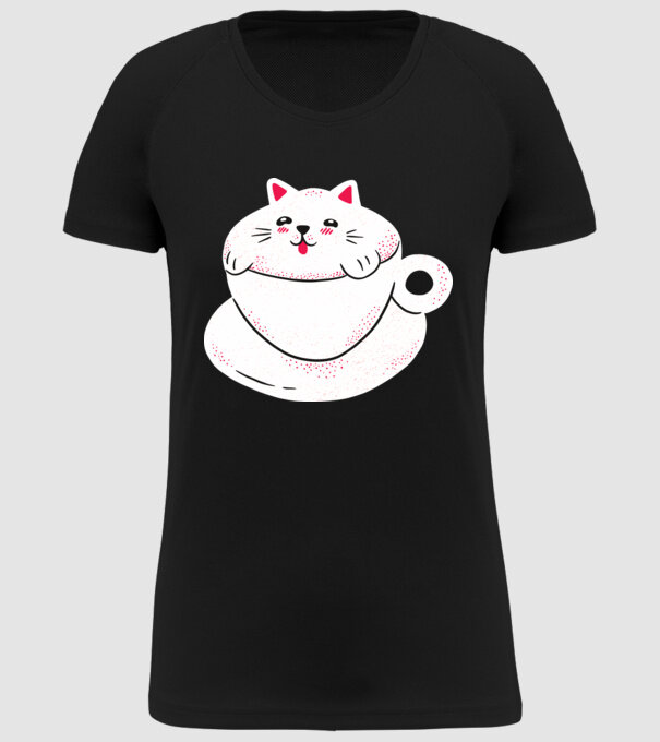 Tricou cafea cu pisică drăguță model negru pe tricou