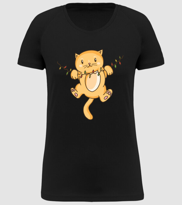 Pisică drăguță Crăciun model negru pe tricou
