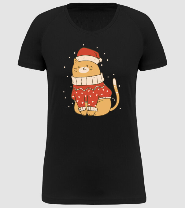 Pisică drăguță de Crăciun model negru pe tricou