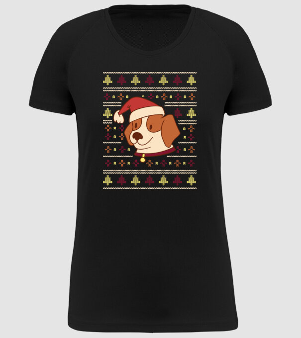 Pulover urât de Crăciun cu cățeluș drăguț model negru pe tricou