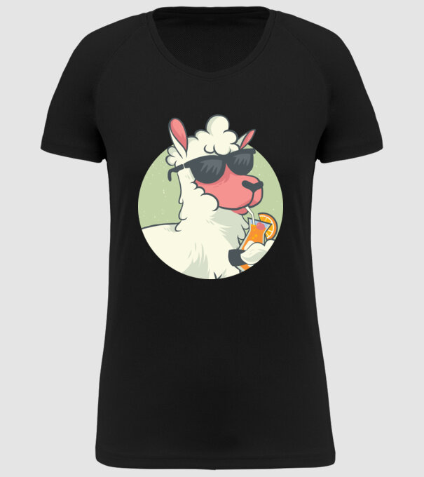 Lama drăguț cu cocktail tricou amuzant model negru pe tricou
