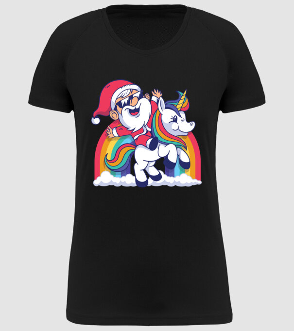 Moș Crăciun Drăguț Unicorn tricou model negru pe tricou