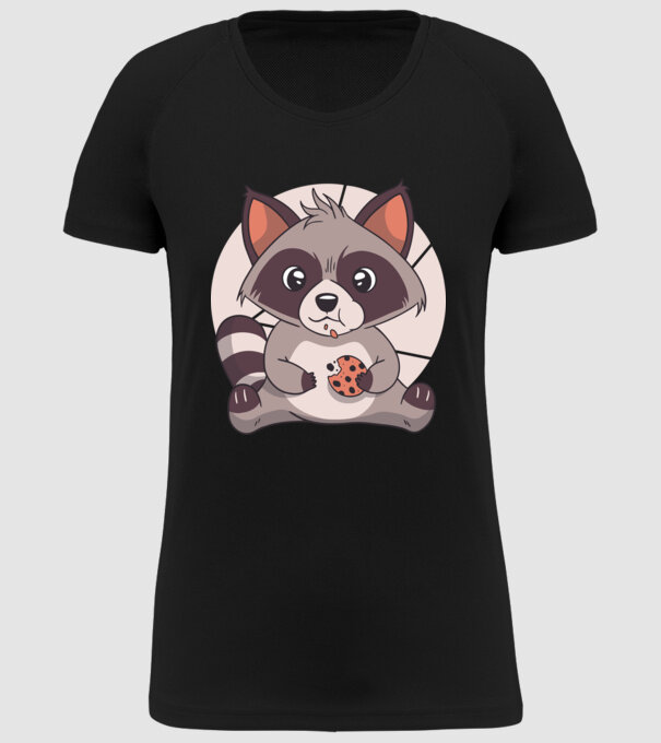 Tricou raton drăguț mâncând biscuiți model negru pe tricou