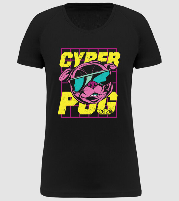 Mops Cyber Pug model negru pe tricou