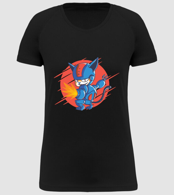 Pisică Cyborg Robot model negru pe tricou