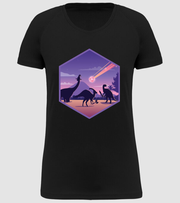 Dinozaur Meteor model negru pe tricou