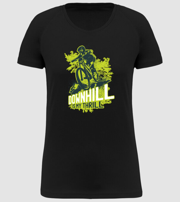 Downhill Is My Thrill tricou bicicletă model negru pe tricou