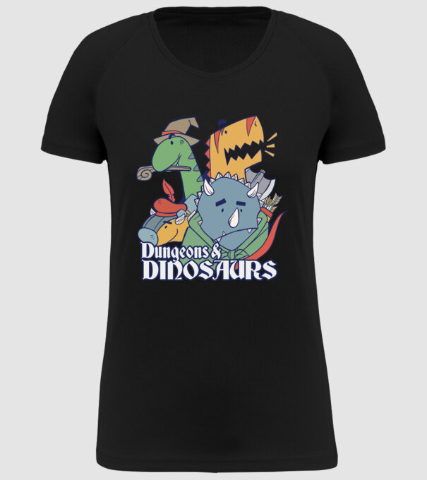 Dungeons and Dinosaurs model negru pe tricou