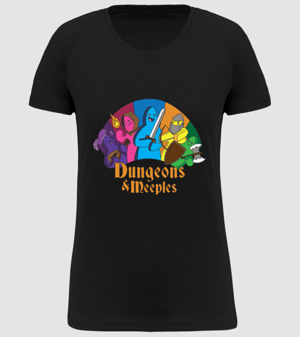 Dungeons Meeples model negru pe tricou