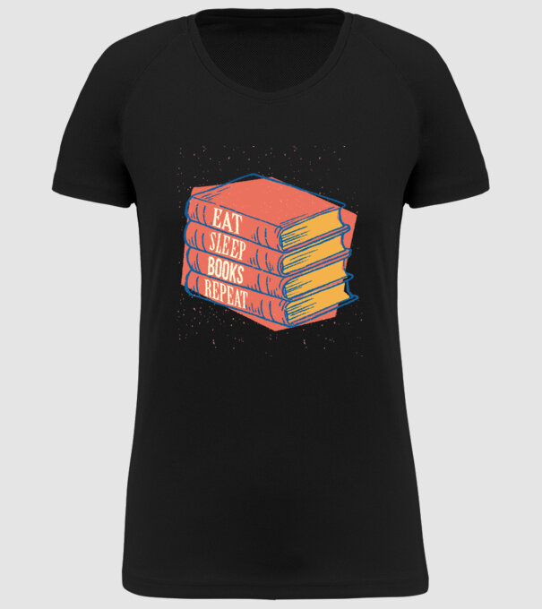 Eat Sleep Books Repeat Lectură model negru pe tricou
