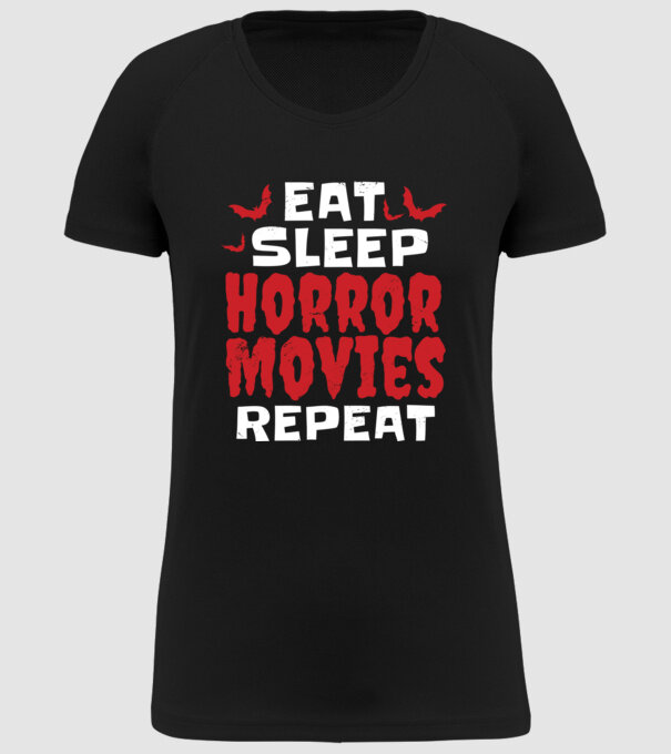 Eat Sleep Horror Movies Repeat model negru pe tricou