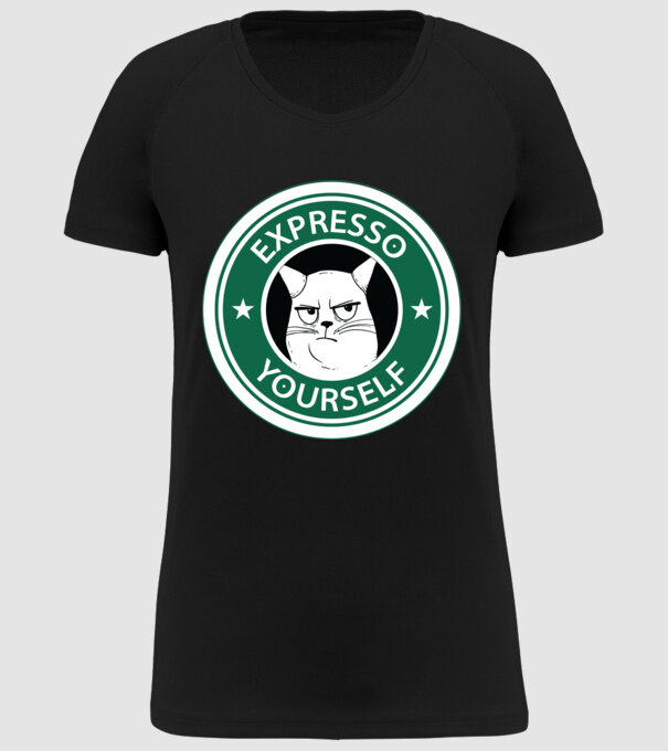 Expresso Yourself tricou Pisică cu cafea model negru pe tricou