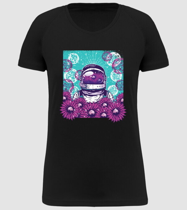 Floral Astronaut model negru pe tricou