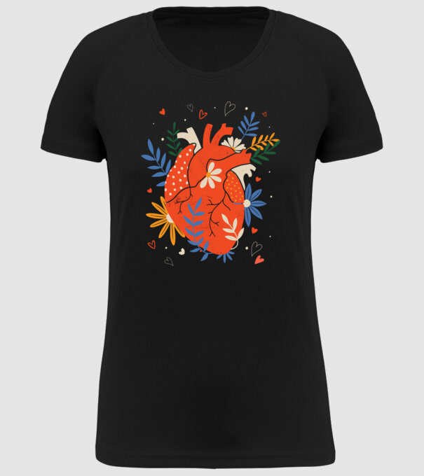 Inimă Floral model negru pe tricou