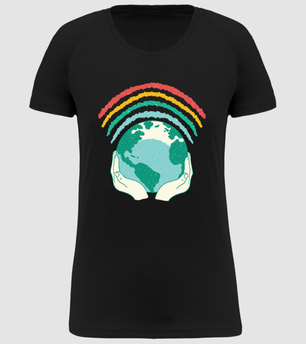 Pământ Wifi Curcubeu model negru pe tricou