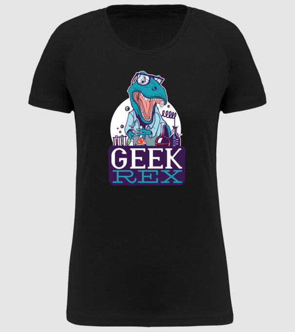 Geek Rex dinozaur tricou model negru pe tricou