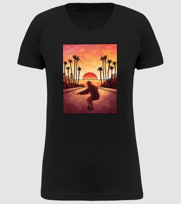 Apus de soare Skateborder model negru pe tricou