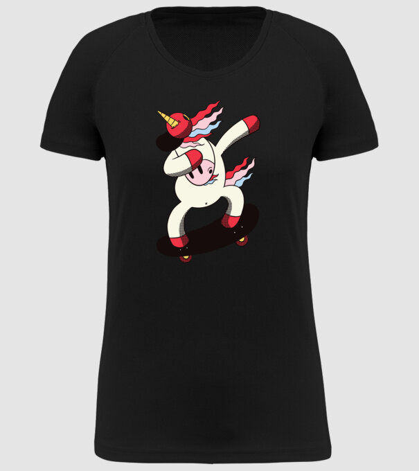 Skateboarder Unicorn DAB model negru pe tricou