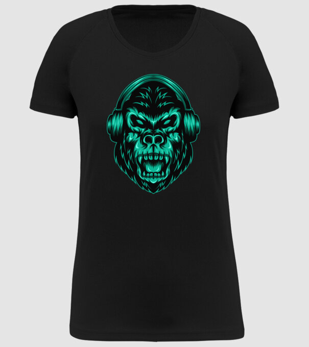 Gorilă căști model negru pe tricou