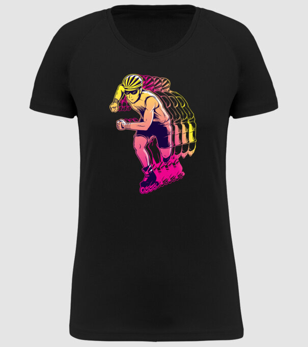 Concurent patine pe rotile model negru pe tricou