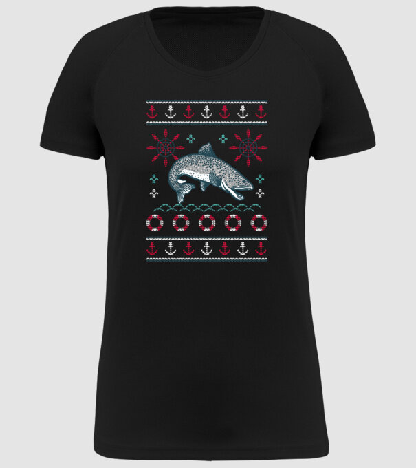 Pulover urât cu pește model negru pe tricou