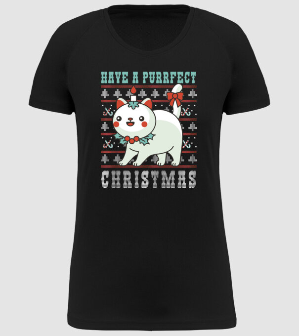 Have a Purrfect Christmas model negru pe tricou