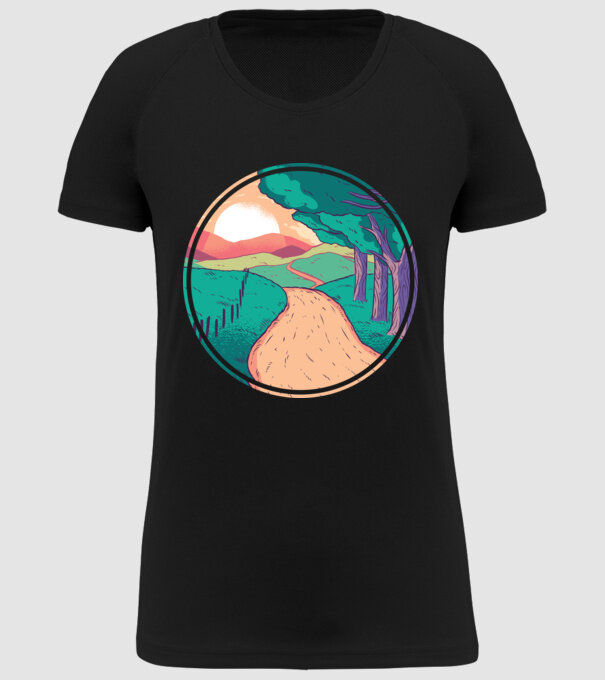 Drum spre casă la apus de soare model negru pe tricou