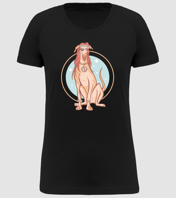 Câine Ogar Hippy model negru pe tricou