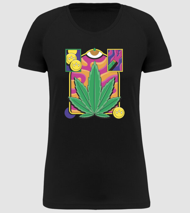 Hippy Cannabis model negru pe tricou