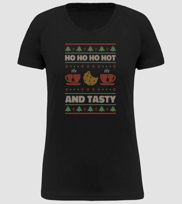 Ho Ho Ho Hot and Tasty Pulovăr urât model negru pe tricou