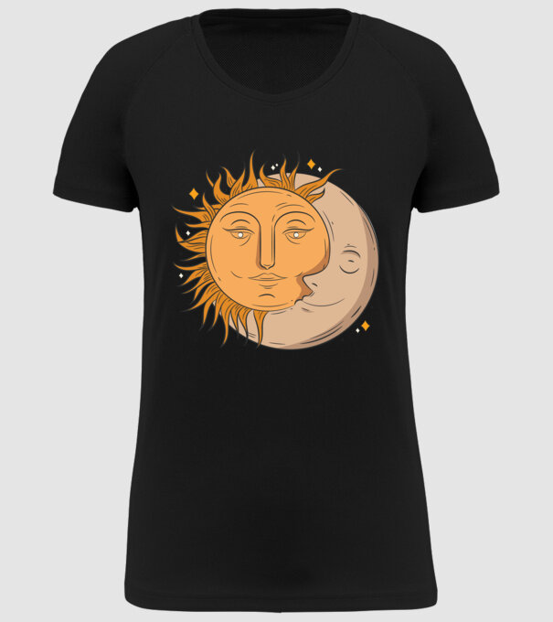 Luna și Soarele model negru pe tricou