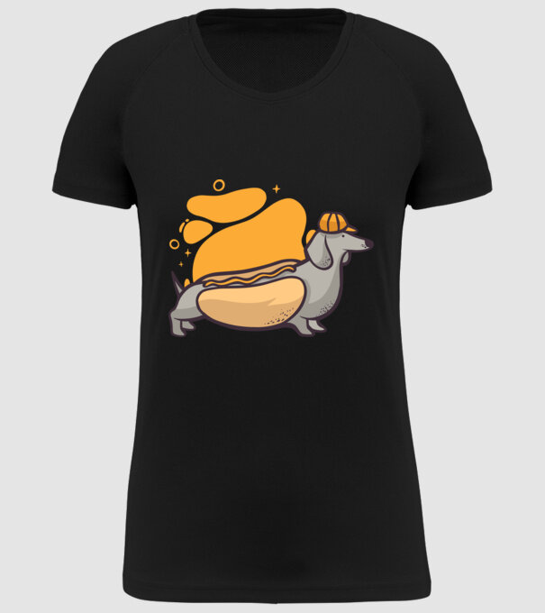 Teckel Hot dog model negru pe tricou