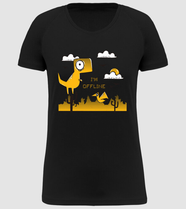 'I''m Offline - tricou amuzant cu dinozaur' model negru pe tricou