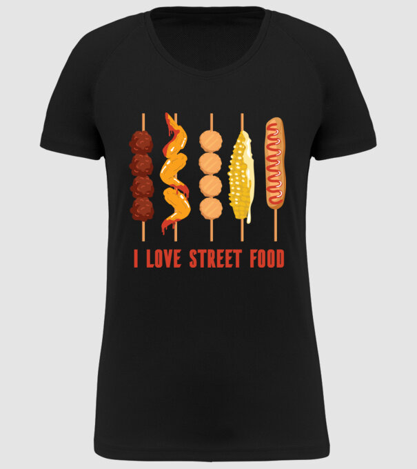 I Love Street Food model negru pe tricou