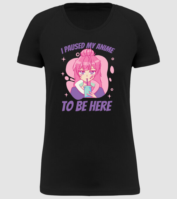 I paused my Anime to be here model negru pe tricou