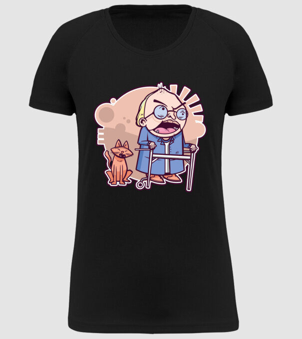Bunic în vârstă cu pisică model negru pe tricou