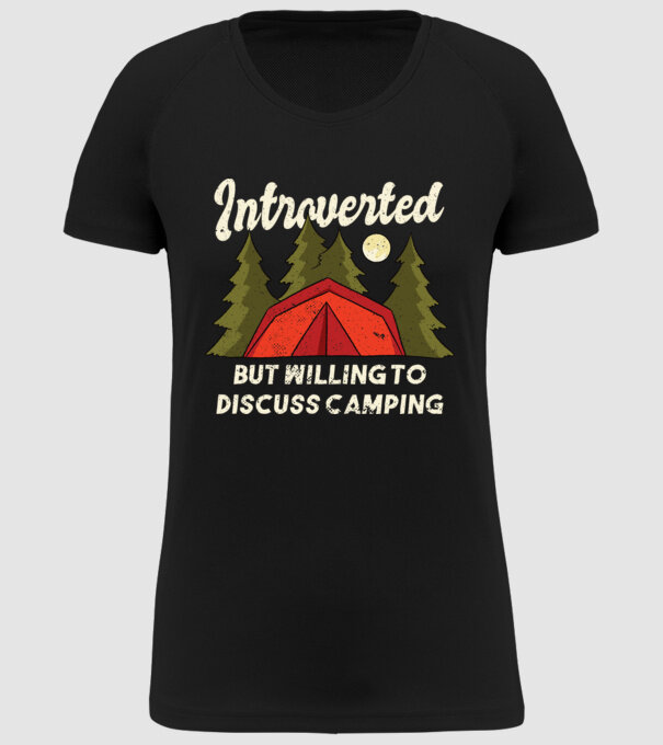 Camping Introvertit model negru pe tricou