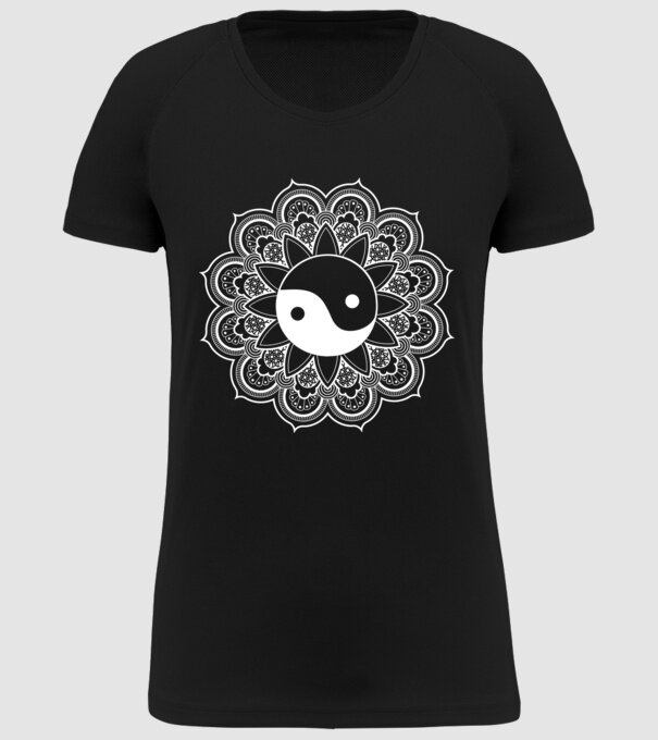Yin-Yang Mandala model negru pe tricou
