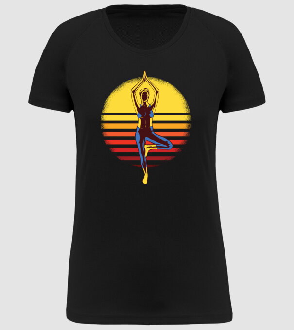 Retro yoga model negru pe tricou