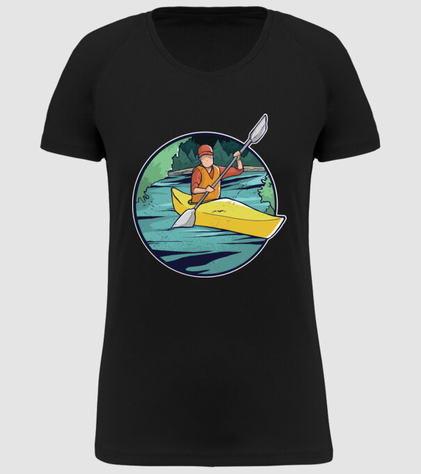 Caiac-canoe model negru pe tricou