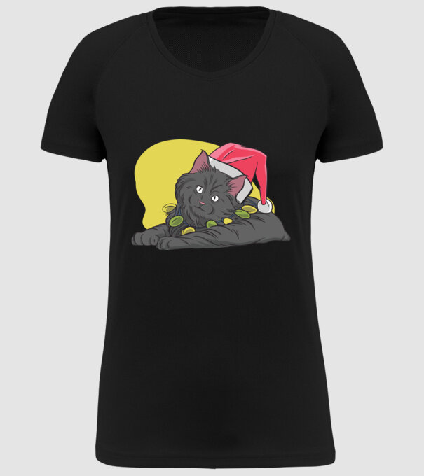 Pisică de Crăciun model negru pe tricou