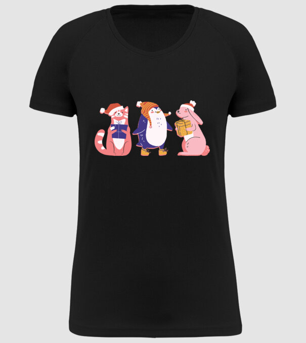 Animale drăguțe de Crăciun model negru pe tricou