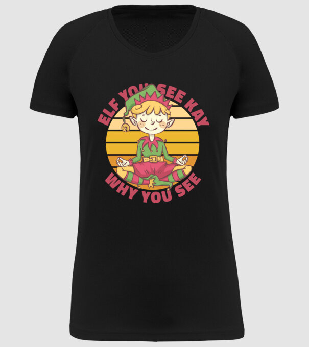 Yoga Elf Crăciun model negru pe tricou
