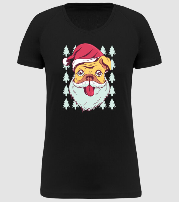 Tricou Crăciun Mops model negru pe tricou