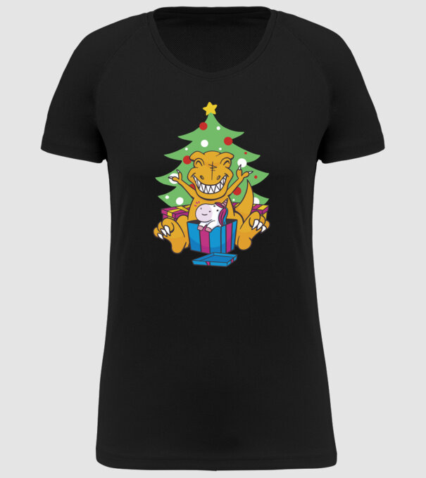T-rex de Crăciun model negru pe tricou
