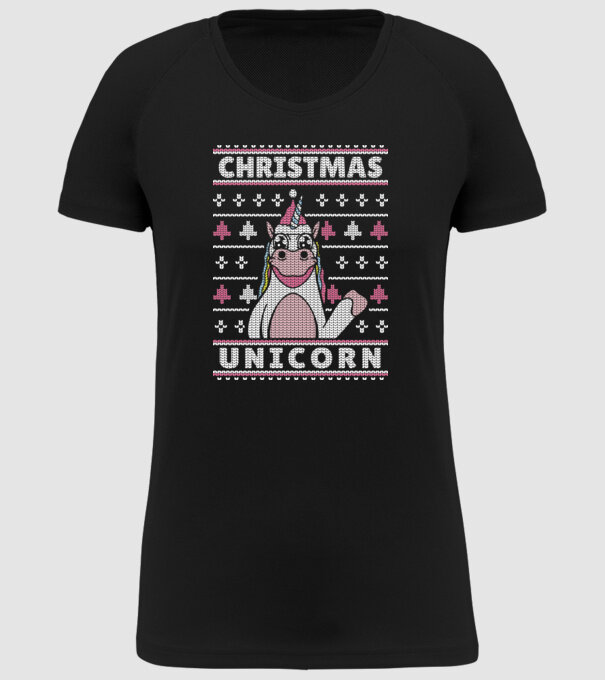 Unicorn de Crăciun pulover urât model negru pe tricou