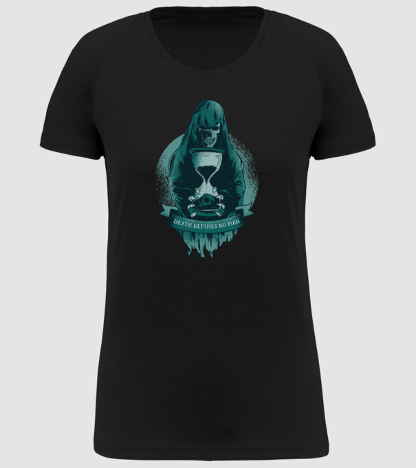 Om cu coasă (Moartea?) model negru pe tricou