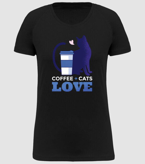 Cafea + Pisici = dragoste model negru pe tricou