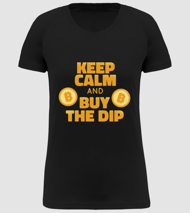 Keep calm and buy the dip Bitcoin model negru pe tricou