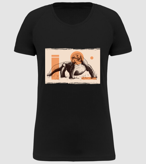 Șopârlă dragon de Komodo model negru pe tricou